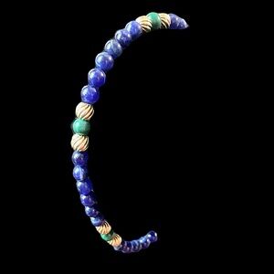 Gold Filled Vintage Malachite Deep Blue Gemstone Bracelet